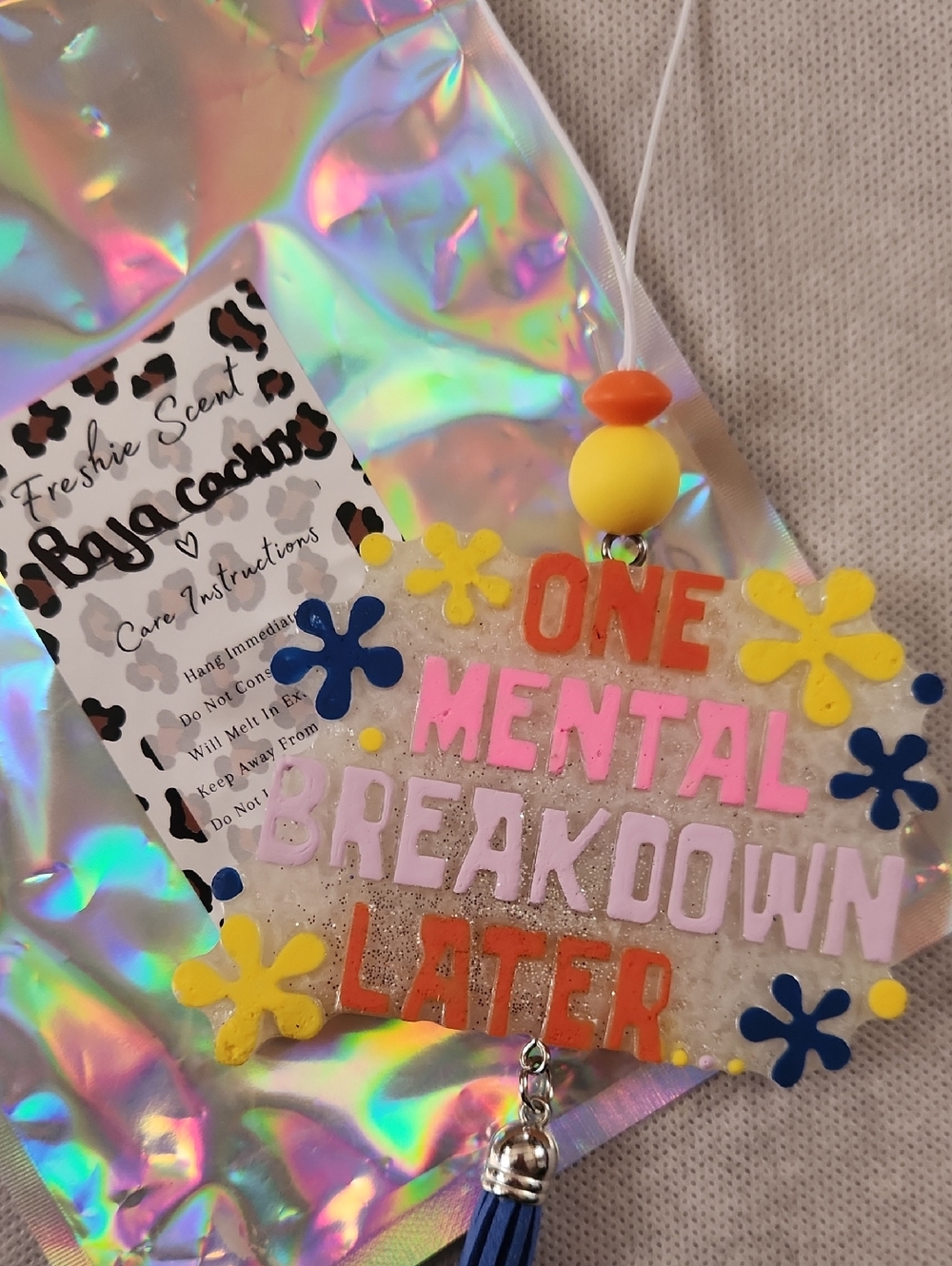 Car Freshie with floral accents - Yellow, Pink, Blue, Orange